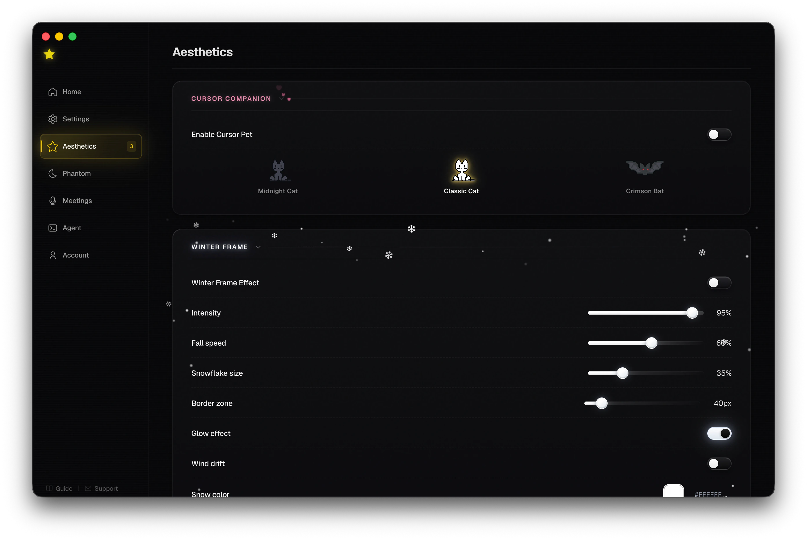 LowLighter Aesthetics settings surface