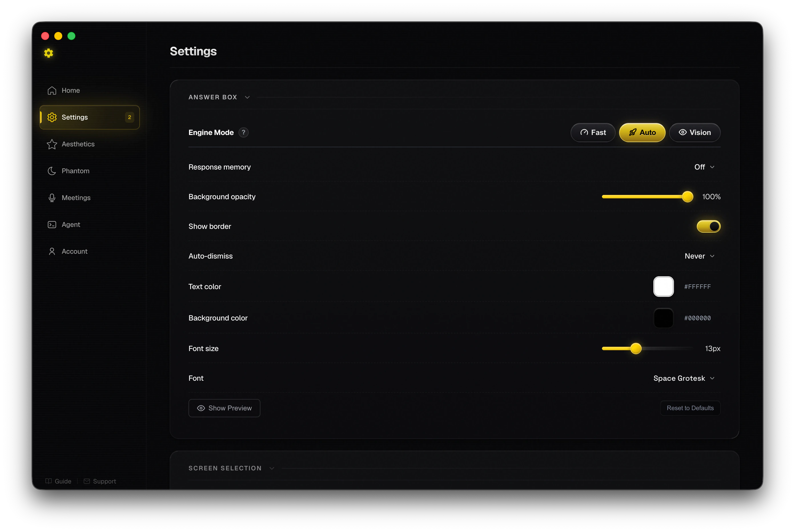 LowLighter desktop settings surface